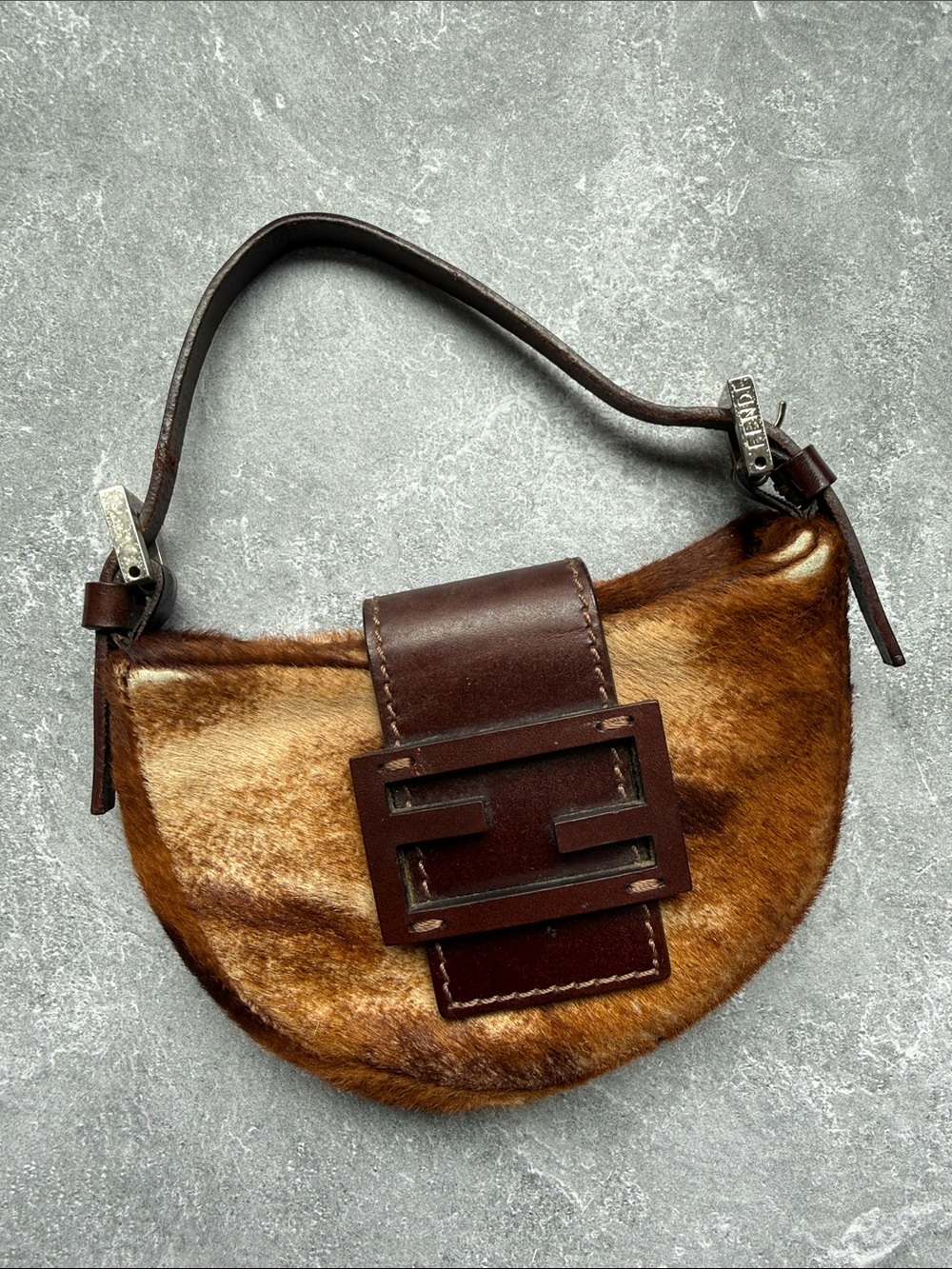 Vintage micro Fendi croissant half moon calf skin brown bag